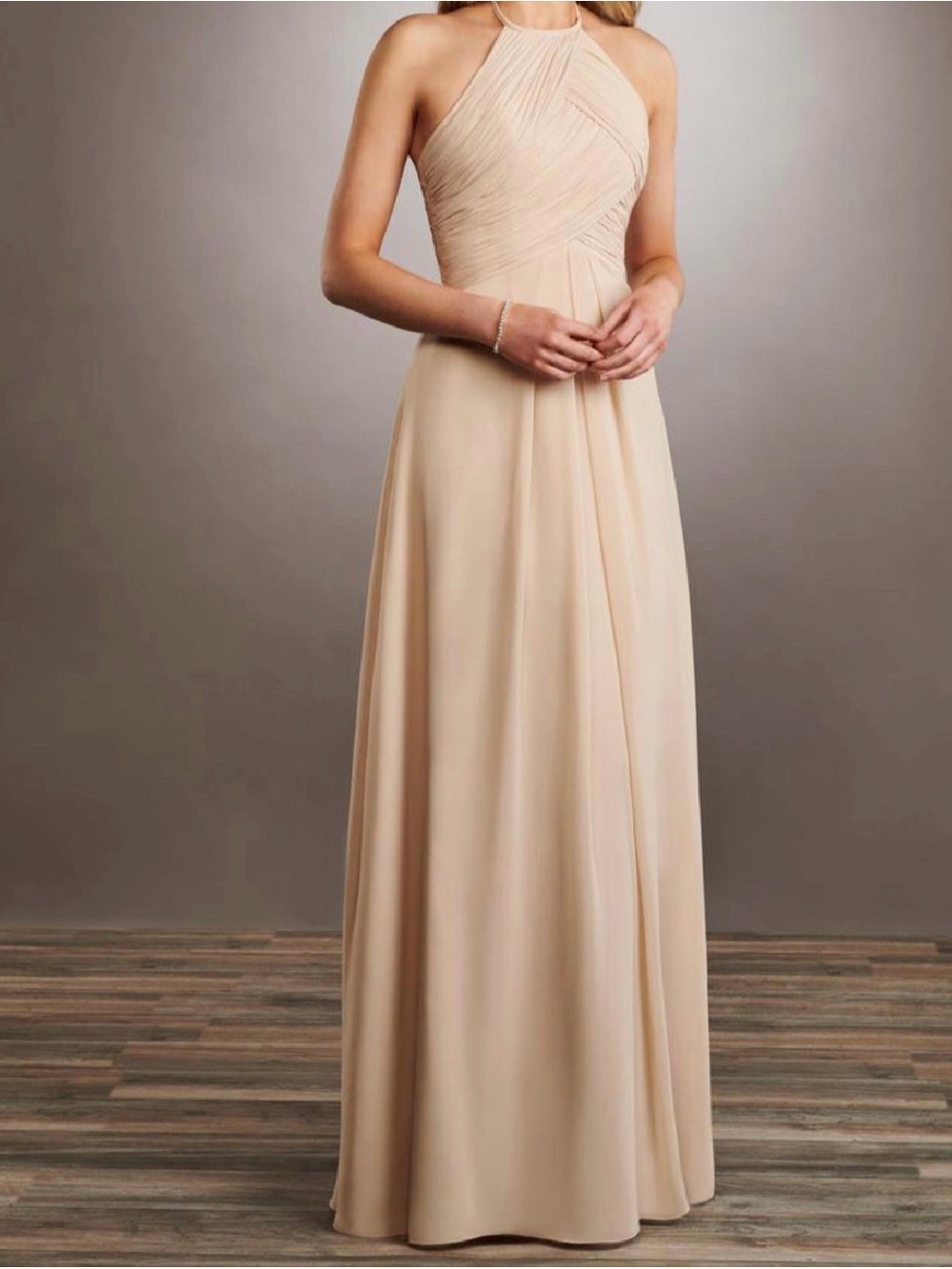Mary's Bridal Halter Chiffon Maxi Dress in Champagne